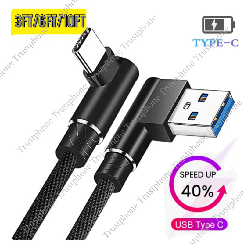 Type C To USB Cable 90Degree Right Angle Fast Charger Cord For Samsung iPhone 15