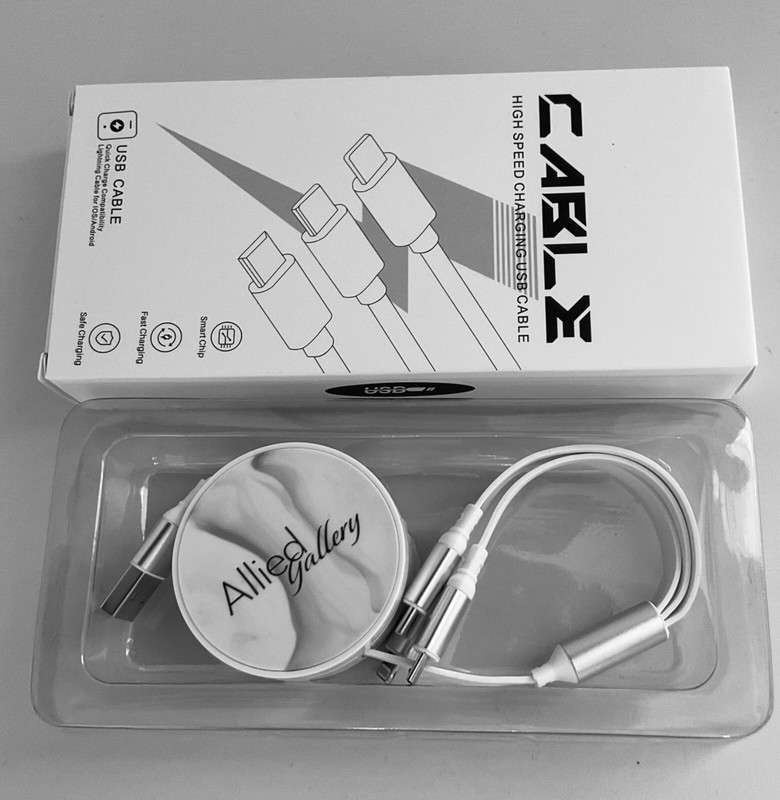 3 in 1 Fast Charging USB-A to 3 Varied Cell Phone/Tablet Connectors Retractable