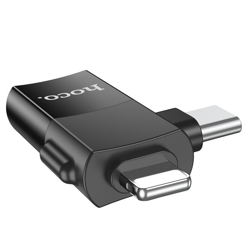 Hoco UA17 Male + USB-C Male to USB Female Adapter - Black gallery