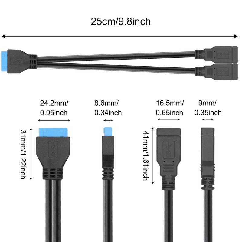 Dual USB 3.0 Female to Motherboard 20pin Header Cable for Front Panel, PC Mai... gallery