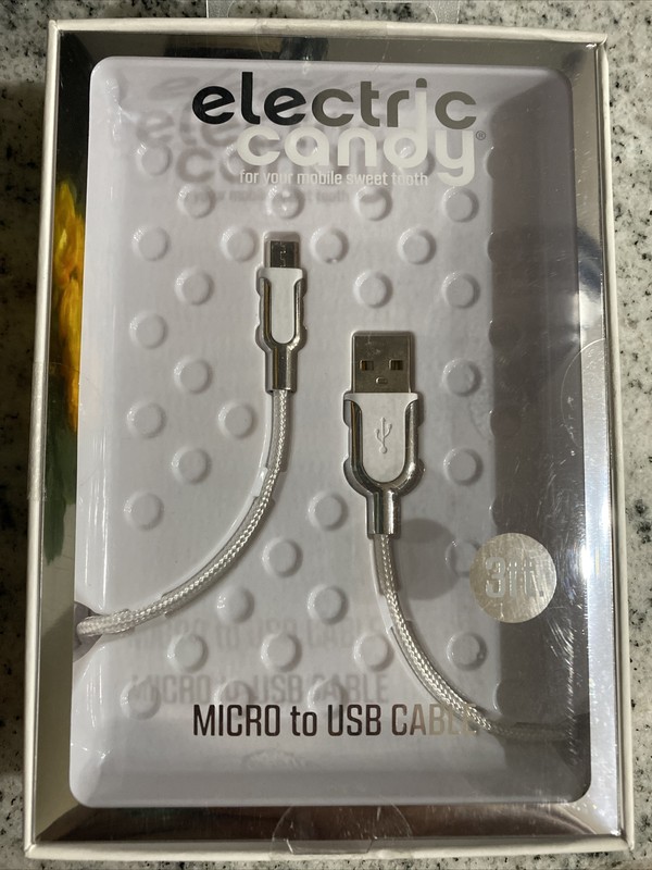 Electric Candy 3 Ft Micro Usb Cable In Silver And White