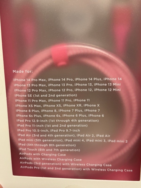 MVMT 10ft Braided Pink Charge & Sync Cable USB-A for iPhone 14 13 12 11 etc gallery