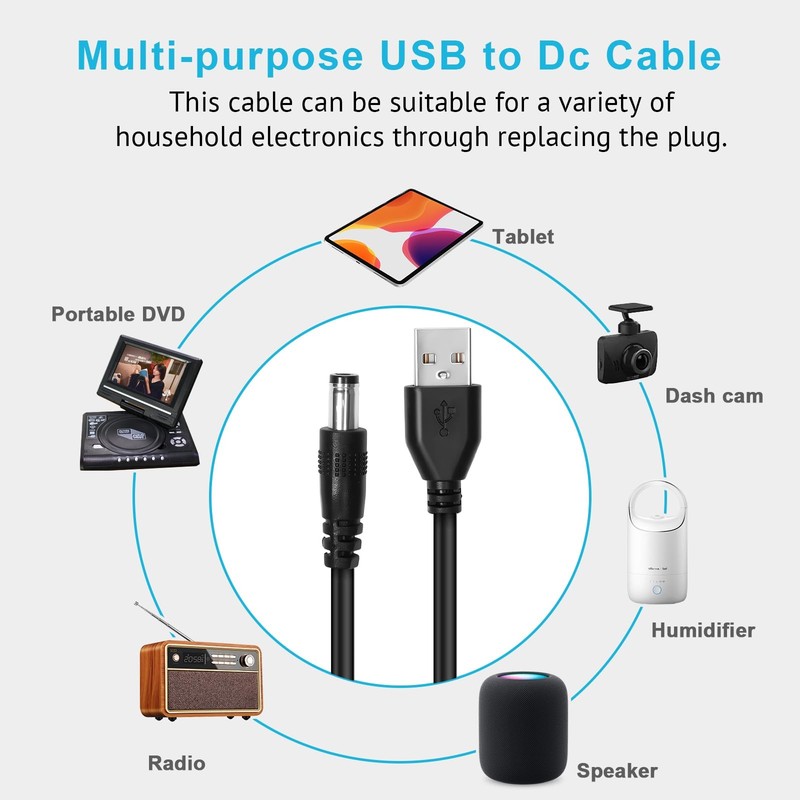 Universal 5V DC Power Cable, USB to DC Charging Cord with 8pcs Adapter Plugs ... gallery