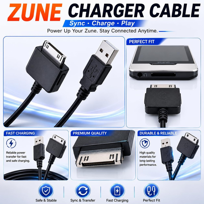 ZUNE Charger Cable, USB Charging & Sync Cord Compatible with Zune 80 120 4 8 16 gallery