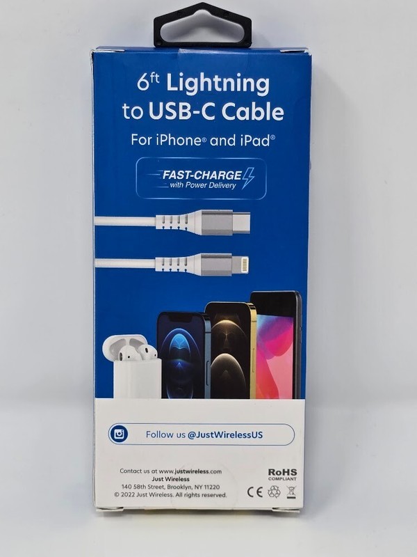 Just Wireless Durable 6 Ft. 8 Pin Connector to USB-C Cable - White - Open Box gallery