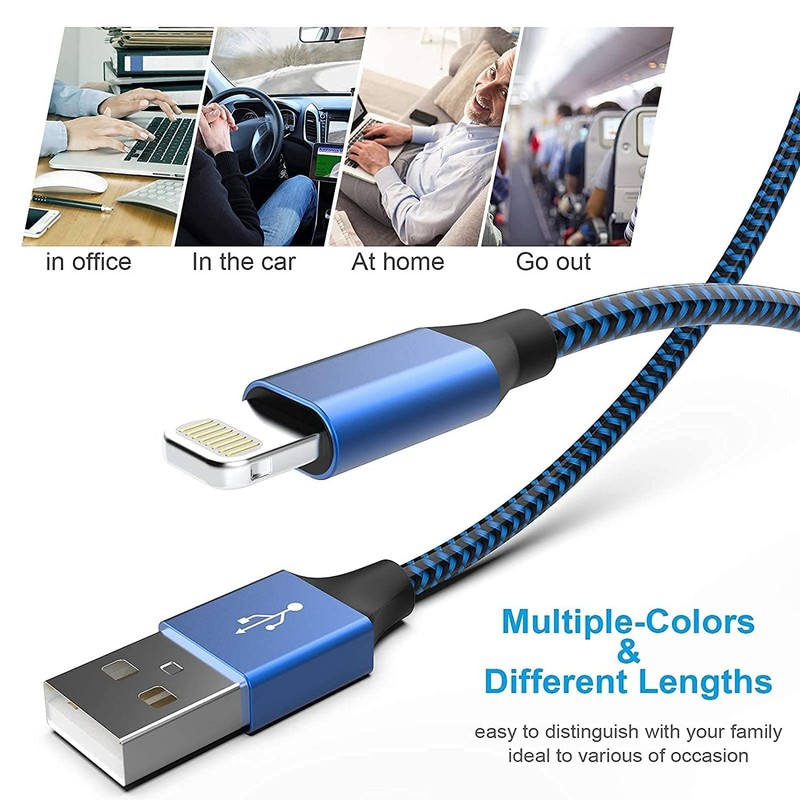 Apple MFi Certified 6Pack 3/3/6/6/6/10 FT iPhone Charger Nylon Braided Fast C... gallery