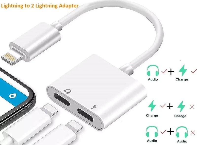[Apple MFi Certified] 2PACK IPhone Lightning To 2 Lightning Adapter, Dual AUX + gallery