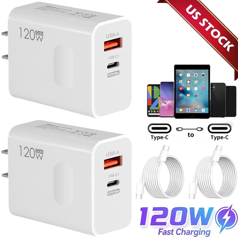 2025 Upgraded 120W Fast Charger Dual-Port USB-C USB-A Adapter For iPhone Samsung