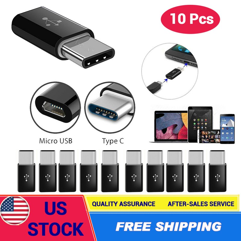 10 Pcs Micro USB to USB 3.1 Type-C Data Adapter Converter For Samsung LG Google