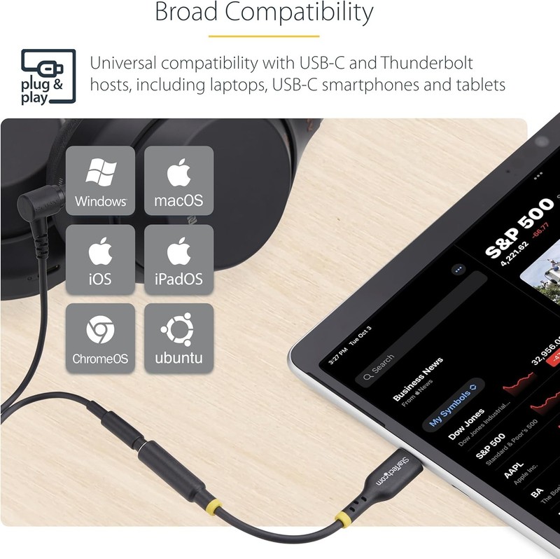StarTech.com USB-C to 3.5mm TRRS Headphone/Headset Jack Audio Adapter, Black gallery
