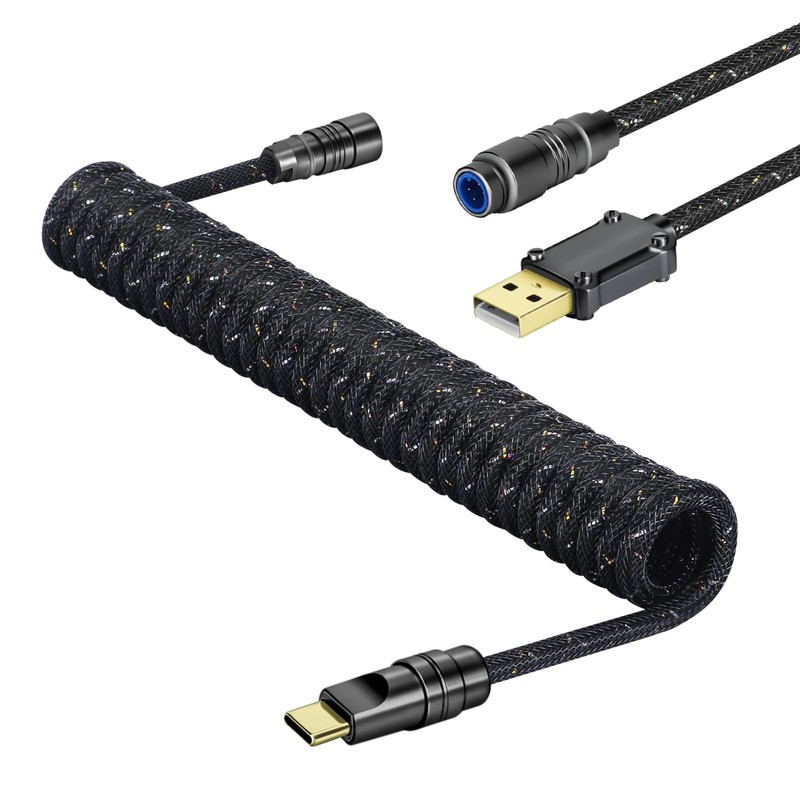 5.2 FT Black MANBASNAKE C05 DoubleSleeved Coiled Aviator USB Keyboard Cable