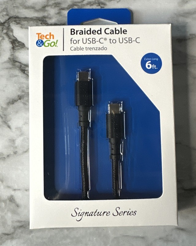 Tech & Go 6ft USB-C To USB-C Braided Charging Cable ~ Brand New Sealed ~ Black