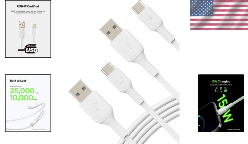 Ultra-Flexible USB A to USB C Cable 2-Pack, 3.3ft - Perfect for iPhone & Galaxy gallery