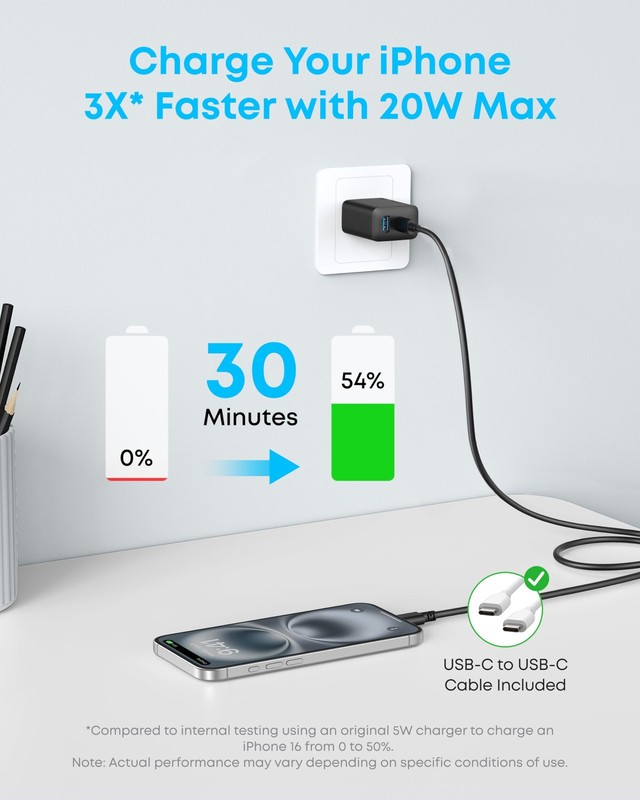 Anker iPhone 16 Charger 20W USB-C Fast Charging Block 2-Pack + 2 Cables gallery