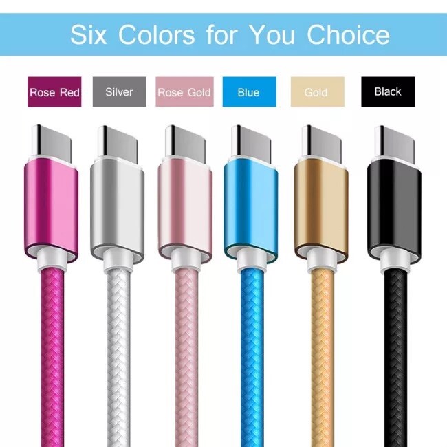 Lot Of 2 Type USB-C to USB-A Fast Charging Cable Quick Charger Sync Cord Braided