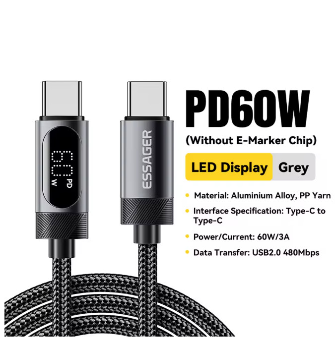 Essager Digital Dispaly USB C Cable For iPhone 17 16 15 Xiaomi Huawei 100W