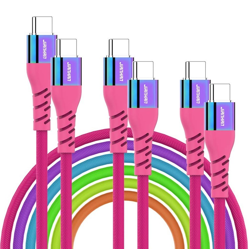 3-Pack USB C To Type C Cable 60W Fast Charging Braided Power Cord Colorful