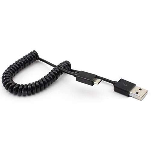 Coiled USB Cable MicroUSB Charger Cord Power Wire Sync Black for SmartPhones gallery