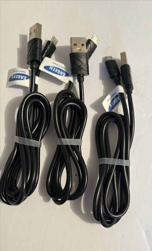 3x SAGEEN USB Charging Cables – USB-A to Micro USB & USB-C – Black
