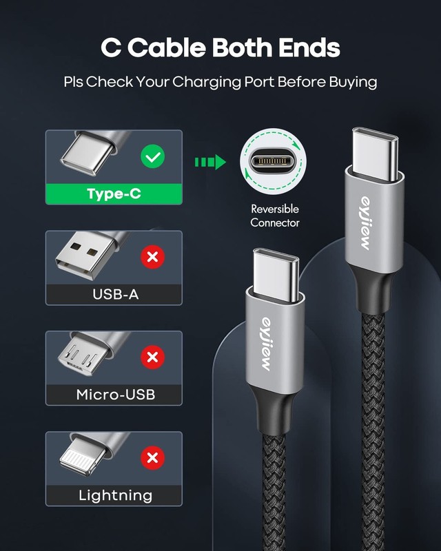 USB C to USB C Cable 12 FT, 2-Pack 60W PD Type C to C Cord Long gallery