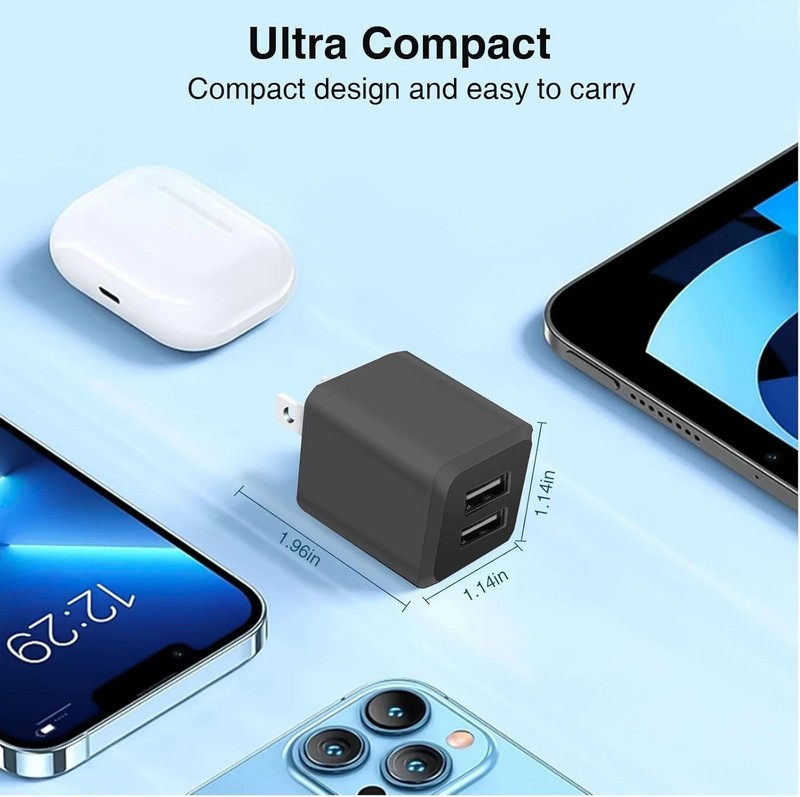 3- Pack, USB Wall Charger, Dual Port Cube Power Adapter Charger black gallery