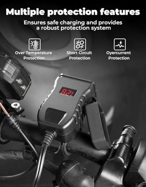 Motorcycle USB Charger with USB-C and USB-A Ports, 61-Inch Extra-Long IP66 gallery