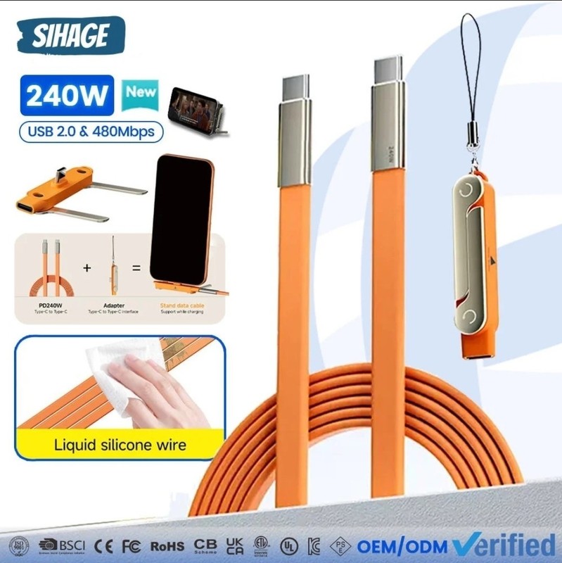 NEW! 3-in-1 240W USB-C Fast Charging Cable with USB-A Adapter & Built-in Phone