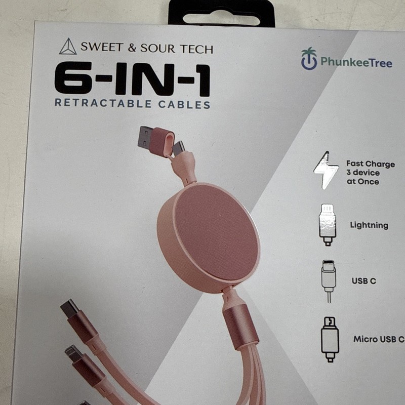 NEW Phunkee Tree 6-In-1 Retractable Cable SWEET SOUR TECH W/ FAST CHARGE ADAPTER gallery