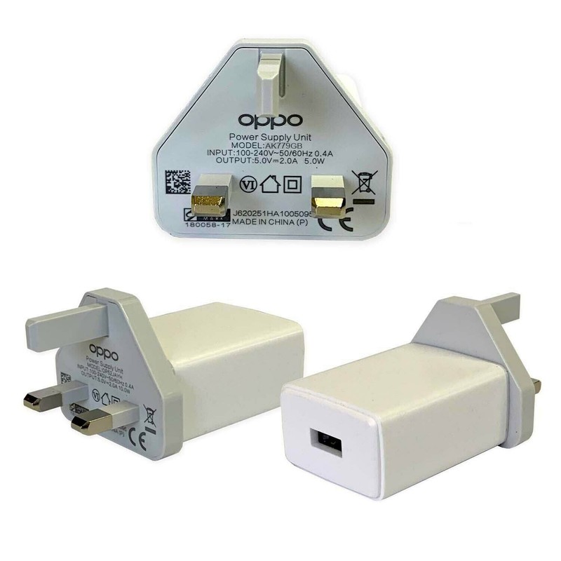 Original OPPO VOOC Fast Rapid 10W UK 3 Pin Charger AK933GBGB Plug Head