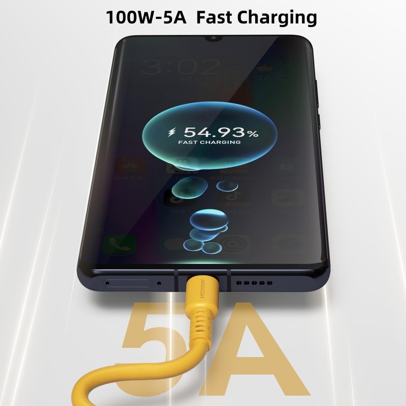 Pack of 2 USB A to USB C Charger Cable Yellow 4 ft, 100W Type C Fast Charging... gallery