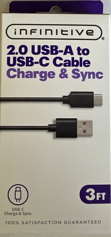 Infinitive 2.0 USB-A to USB-C Cable Charge And Sync 3 Ft – NEW