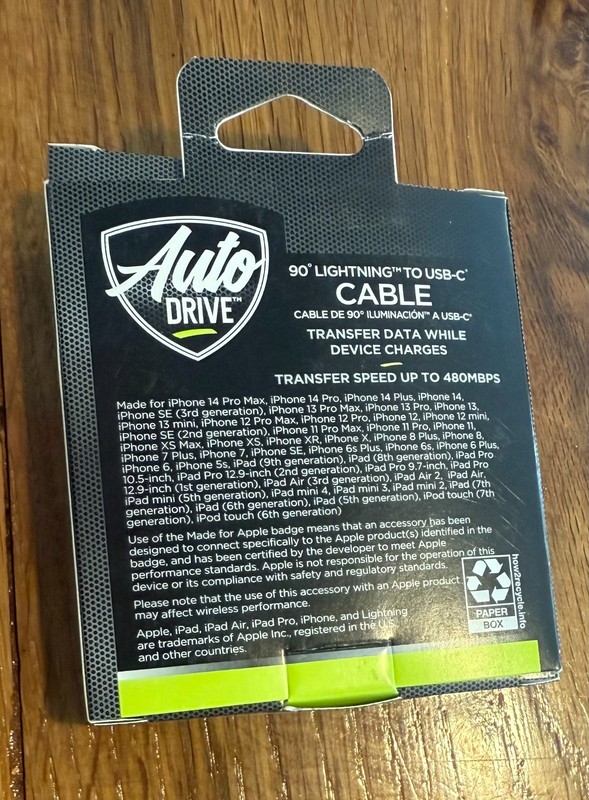 Auto Drive 90° USB Type-C Charging & Data Sync Cable (60W) Black, 6ft NEW gallery