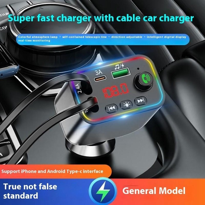 Cargador de coche de carga rápida L4, reproductor MP3, cable retráctil gallery