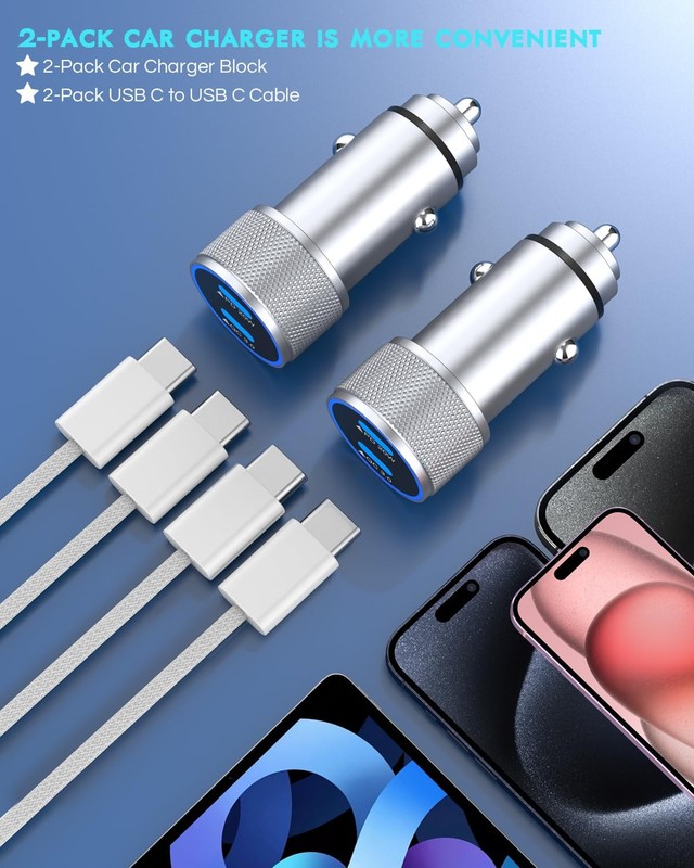 iPhone 17 Car Charger 2 Pack Dual Port USB C Fast Charging Power Supply Cord gallery