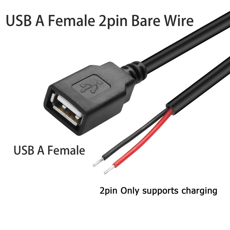 5 PCS USB A 2.0 Female 2 Pin Bare Wire Open End Extension Cable Repair DIY gallery