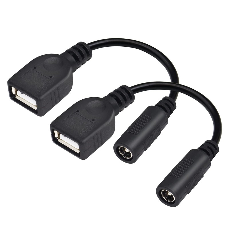 2 PCS 5V USB To DC Power Cable 5.5×2.1mm Female To USB Female Converter