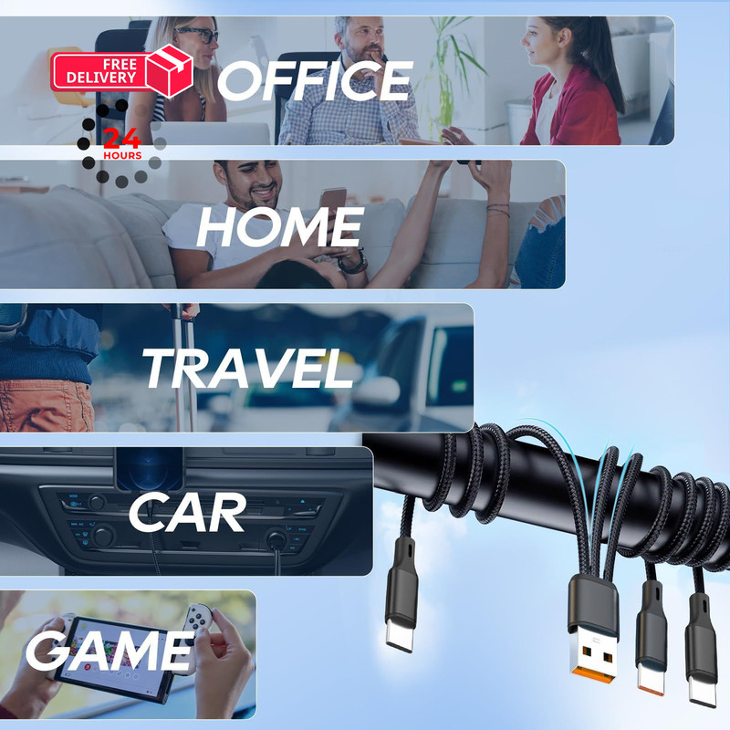 UCEC 2-Pack USB C Multi Charging Cable, 3 in 1 Braided Nylon 3.9 feet, Black gallery