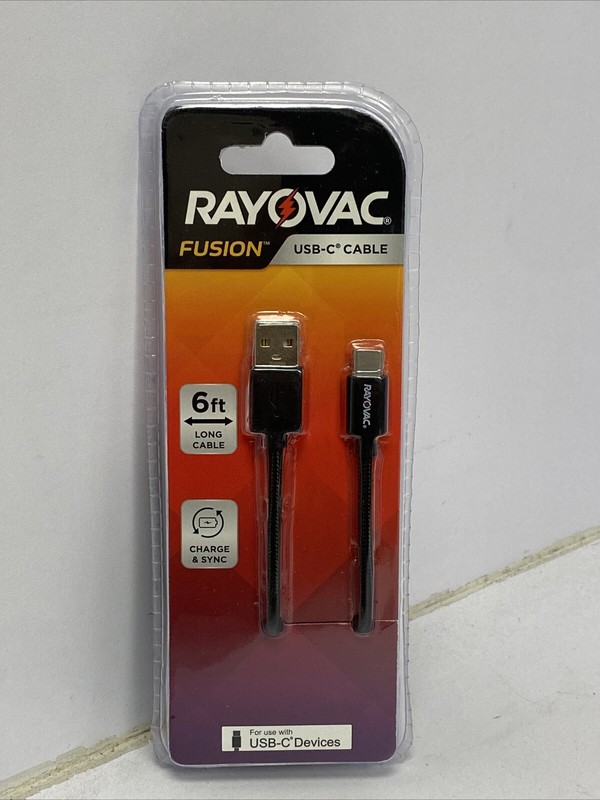 Rayovac Fusion 6 Foot USB C Cable Charging & Sync – Black