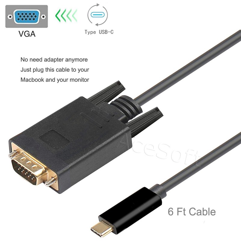 6Feet USB Type C to VGA 1080P HDTV TV Cable Adapter for Motorola Moto Z4 XT1980
