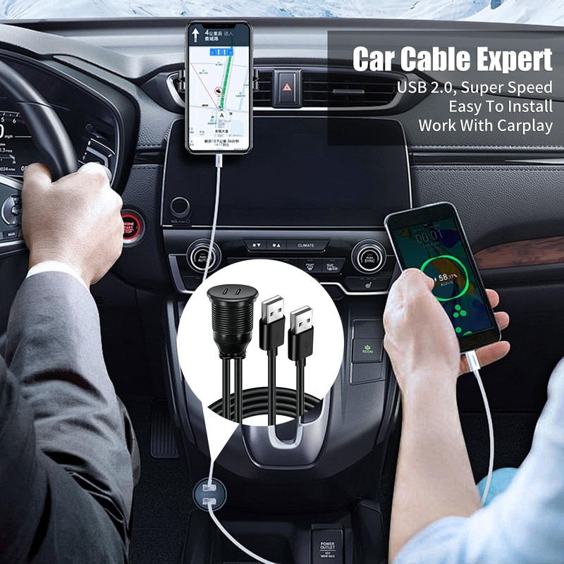 Dual Port USB A 2.0 Male To USB C 2.0 Female Extension Cable Mount 3.3FT gallery