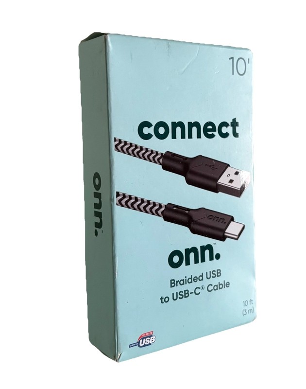 Connect Onn Braided USB to USB-C Cable 10ft Cord NEW IN BOX