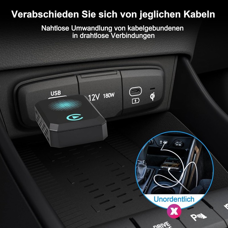 Wireless CarPlay Adapter USBC Bluetooth 5GHz Auto Connect For 800+ Vehicles Blu gallery