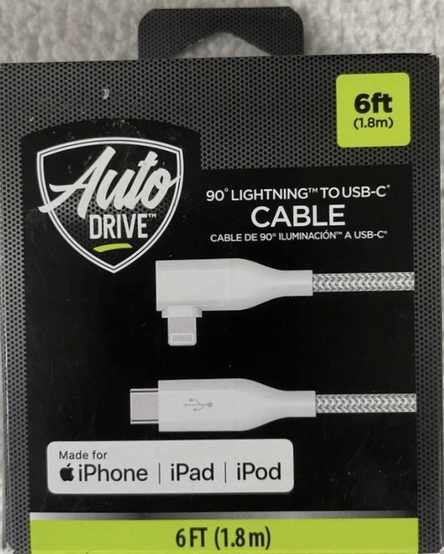 Auto Drive 90° USB Type-C Charging & Data Sync Cable(60W) Black, 6ft