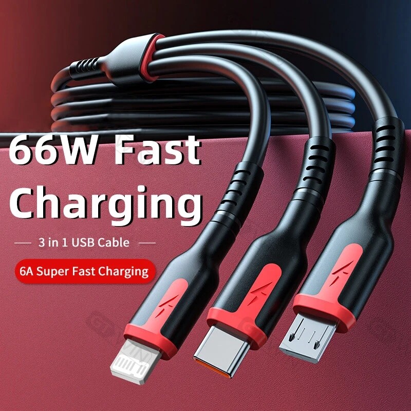66W 6A 3 in 1 Fast Charge Type C Cable Micro USB Cable For Motorola Moto G Play gallery