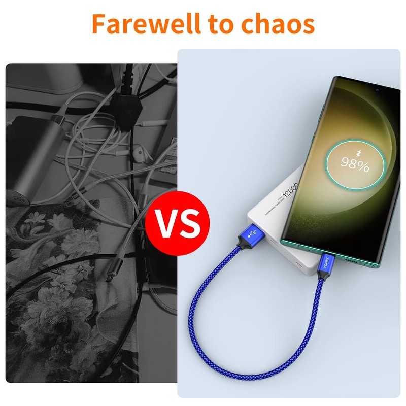 USB C Cable Short 1ft 3pcs USB A Type C 3.1A Fast Charge Blue Power Bank Phone gallery