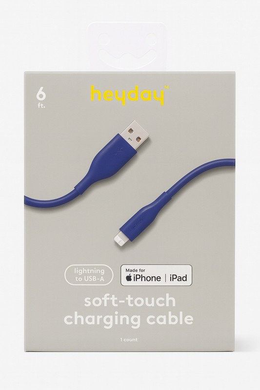 Heyday Soft-touch Charging Cable USB-A 6 Ft Cord Silicone