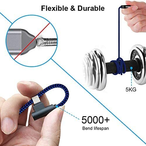 2 PACK 6ft 90 Degree Right Angle Fast Charging Cable Quick Charger Charge Cord gallery