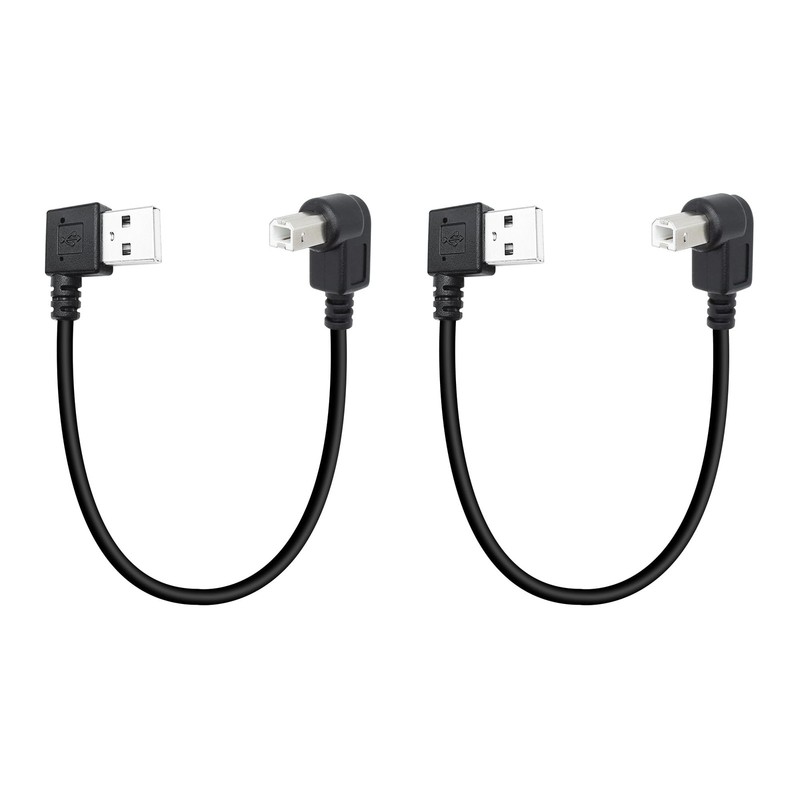 2 PCS 25CM 90 Degree Short USB Printer Cable Right Angle 2.0 Type A to B