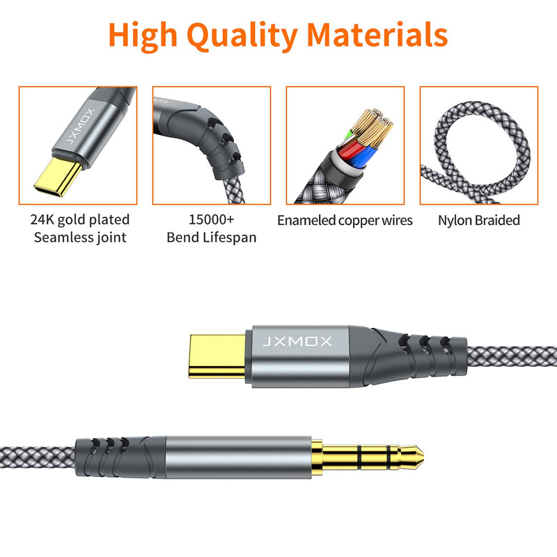 JXMOX USB C to 3.5Mm Audio Aux Jack Cable (4Ft), Type C to 3.5Mm Headphone Car gallery