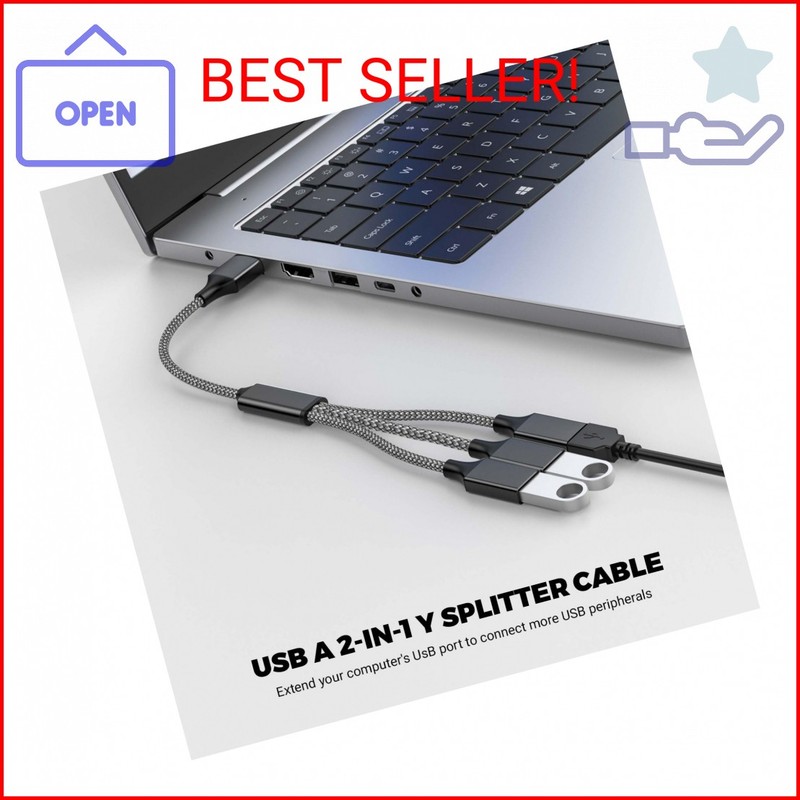 POHFP USB Y Splitter 1 in 3 Out (1Ft/30cm), USB Male to 3 Female Cable for PC/La gallery